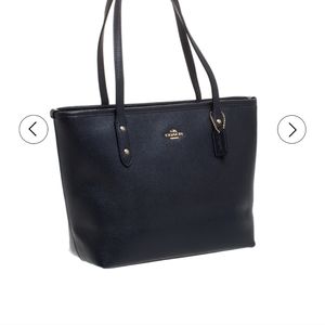 💎 Coach Metallic Midnight Blue City Zip Tote Crossgrain NEW